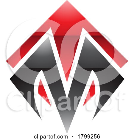 Red and Black Glossy Square Diamond Shaped Letter M Icon by cidepix