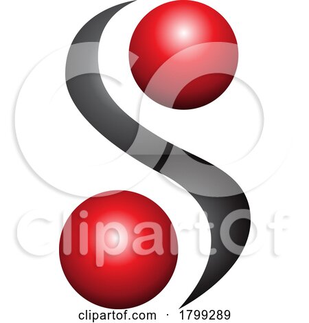 Red and Black Glossy Letter S Icon with Spheres by cidepix