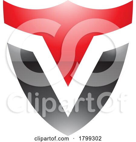 Red and Black Glossy Shield Shaped Letter V Icon by cidepix