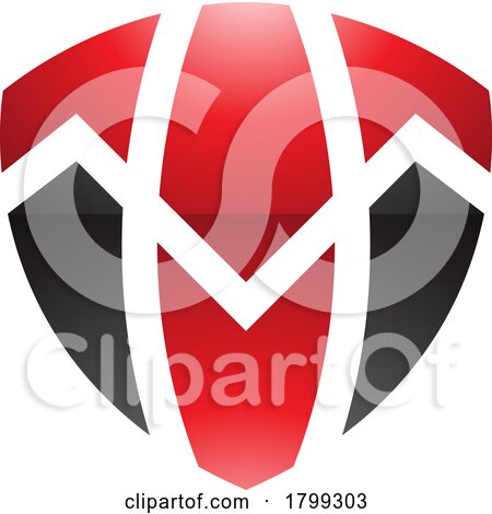 Red and Black Glossy Shield Shaped Letter T Icon by cidepix