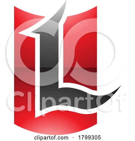Red and Black Glossy Shield Shaped Letter L Icon by cidepix