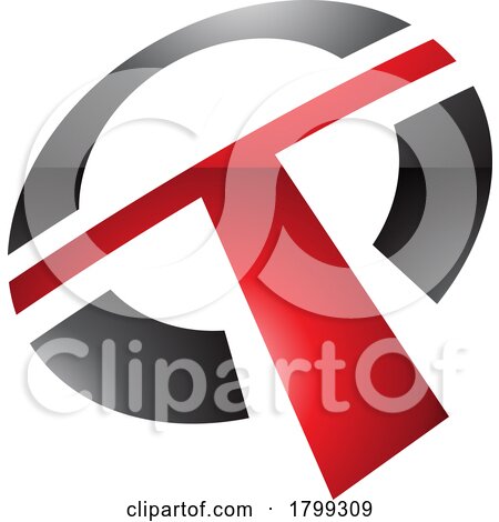 Red and Black Glossy Round Shaped Letter T Icon by cidepix