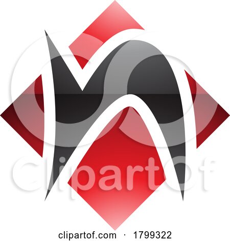 Red and Black Glossy Letter N Icon with a Square Diamond Shape by cidepix
