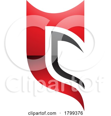 Red and Black Glossy Half Shield Shaped Letter C Icon by cidepix