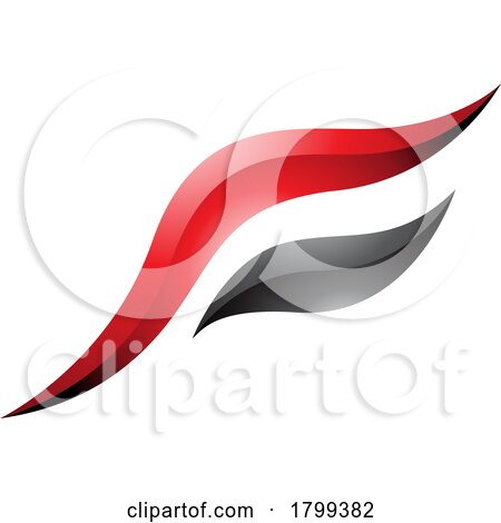 Red and Black Glossy Flying Bird Shaped Letter F Icon by cidepix