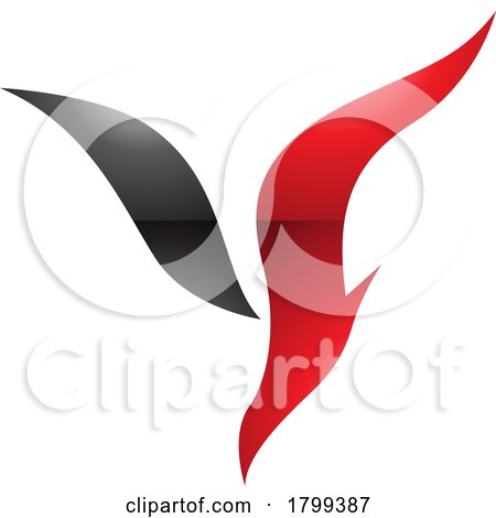 Red and Black Glossy Diving Bird Shaped Letter Y Icon by cidepix
