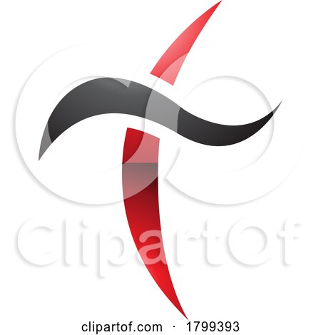 Red and Black Glossy Curvy Sword Shaped Letter T Icon by cidepix
