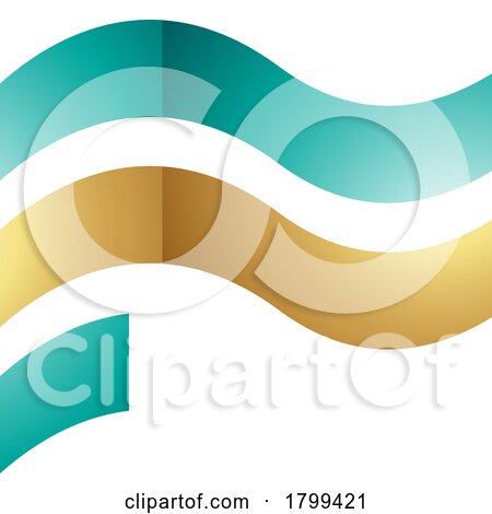 Persian Green and Golden Wavy Glossy Flag Shaped Letter F Icon by cidepix