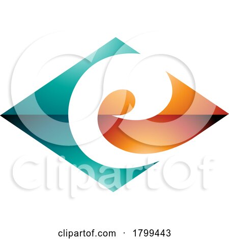 Persian Green and Orange Glossy Horizontal Diamond Shaped Letter E Icon by cidepix