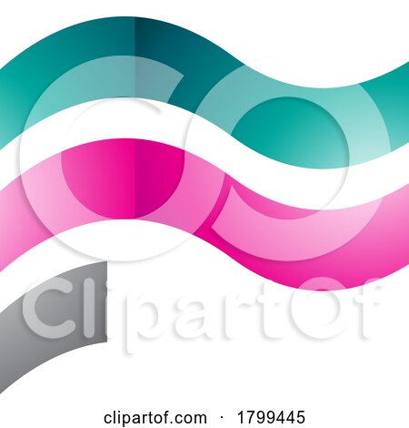 Persian Green and Magenta Wavy Glossy Flag Shaped Letter F Icon by cidepix