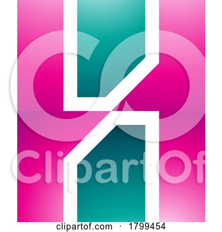 Persian Green and Magenta Glossy Letter H Icon with Vertical Rectangles by cidepix