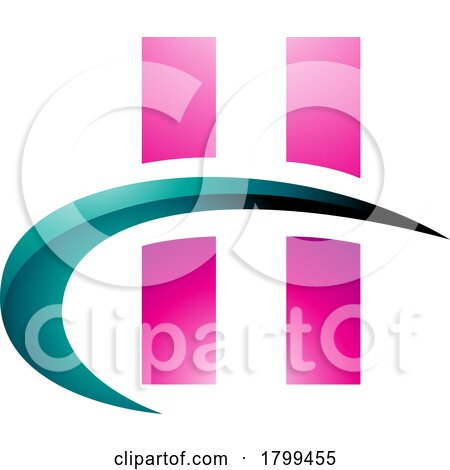 Persian Green and Magenta Glossy Letter H Icon with Vertical Rectangles and a Swoosh by cidepix