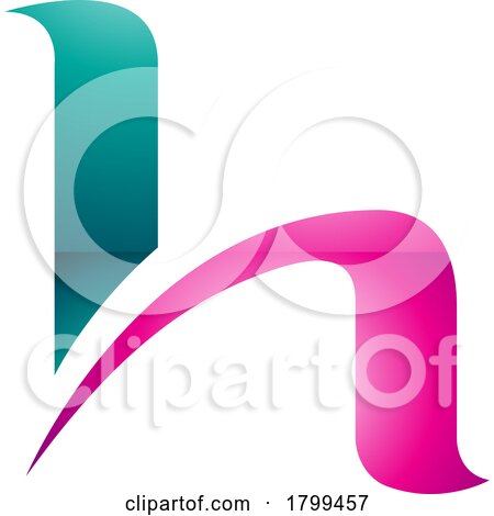 Persian Green and Magenta Glossy Letter H Icon with Round Spiky Lines by cidepix