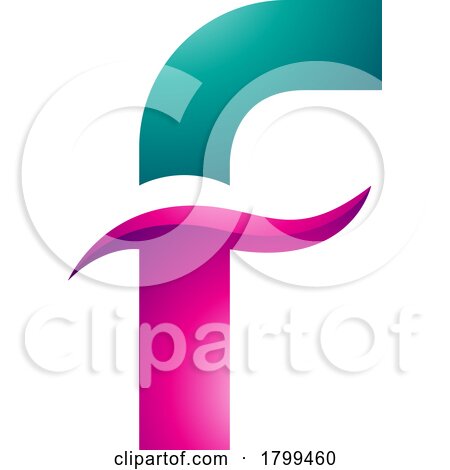 Persian Green and Magenta Glossy Letter F Icon with Spiky Waves by cidepix