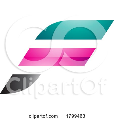 Persian Green and Magenta Glossy Letter F Icon with Horizontal Stripes by cidepix
