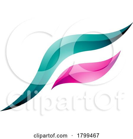 Persian Green and Magenta Glossy Flying Bird Shaped Letter F Icon by cidepix