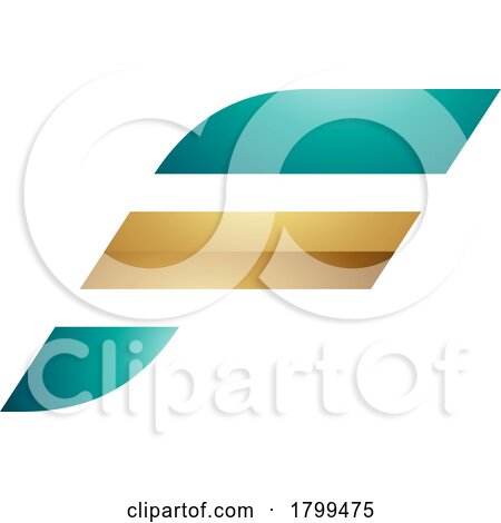 Persian Green and Golden Glossy Letter F Icon with Horizontal Stripes by cidepix