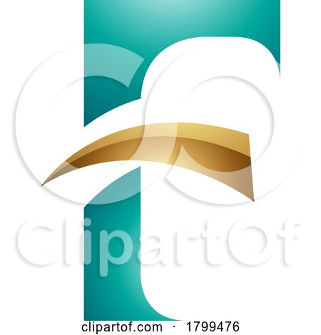 Persian Green and Golden Glossy Letter F Icon with Pointy Tips by cidepix