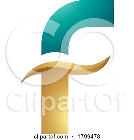 Persian Green and Golden Glossy Letter F Icon with Spiky Waves by cidepix