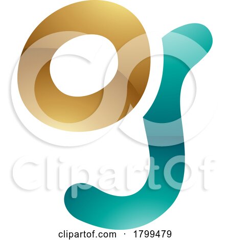 Persian Green and Golden Glossy Letter G Icon with Soft Round Lines by cidepix