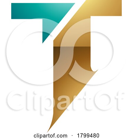 Persian Green and Gold Glossy Split Shaped Letter T Icon by cidepix