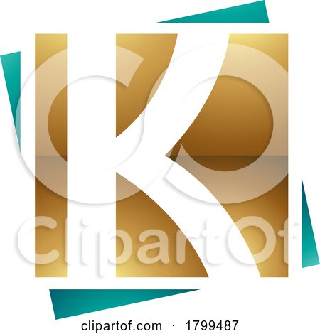 Persian Green and Gold Glossy Square Letter K Icon by cidepix