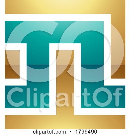 Persian Green and Gold Glossy Square Shaped Letter N Icon by cidepix