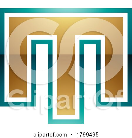 Persian Green and Golden Glossy Letter M Icon with an Outer Stripe by cidepix