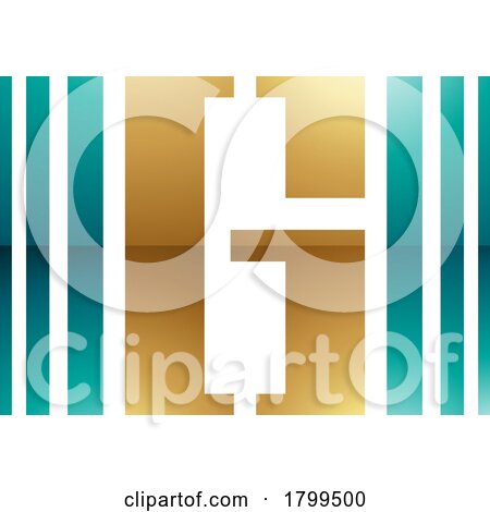 Persian Green and Golden Glossy Letter G Icon with Vertical Stripes by cidepix