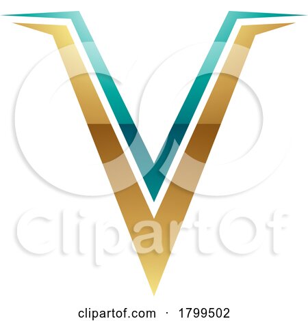 Persian Green and Gold Glossy Spiky Shaped Letter V Icon by cidepix