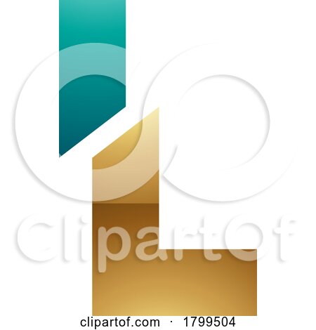 Persian Green and Gold Glossy Split Shaped Letter L Icon by cidepix