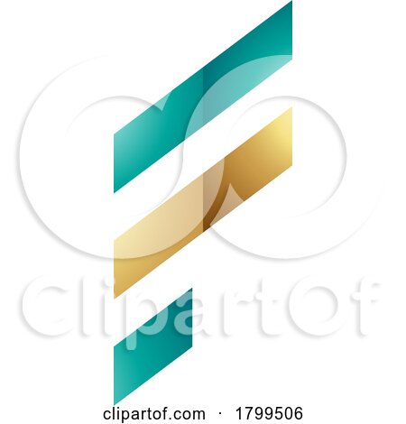 Persian Green and Golden Glossy Letter F Icon with Diagonal Stripes by cidepix