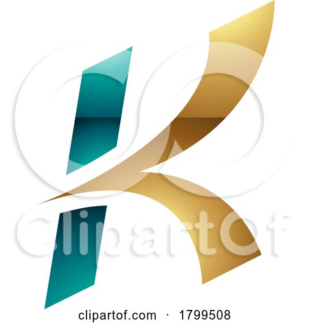 Persian Green and Golden Glossy Italic Arrow Shaped Letter K Icon by cidepix
