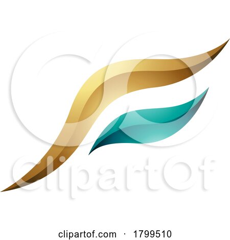 Persian Green and Golden Glossy Flying Bird Shaped Letter F Icon by cidepix