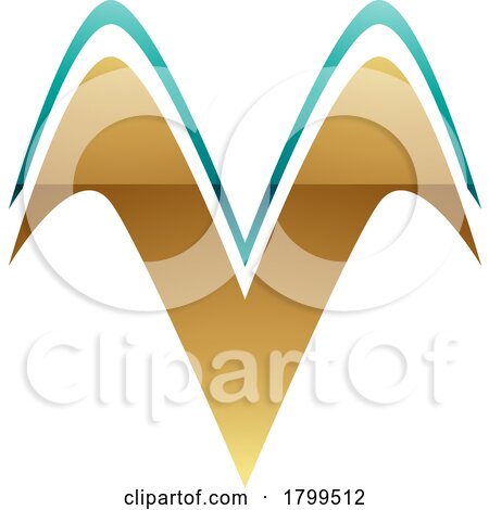 Persian Green and Gold Glossy Wing Shaped Letter V Icon by cidepix