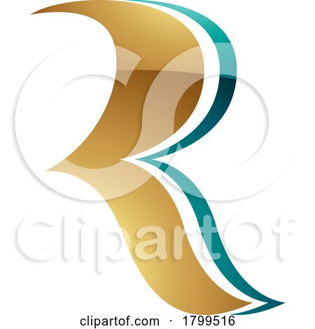 Persian Green and Gold Glossy Wavy Shaped Letter R Icon by cidepix