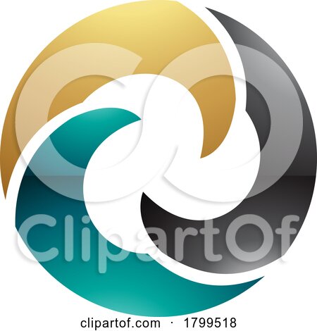Persian Green and Gold Glossy Wave Shaped Letter O Icon by cidepix