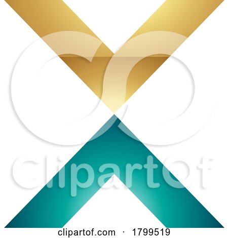 Persian Green and Gold Glossy V Shaped Letter X Icon by cidepix