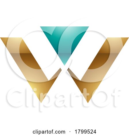Persian Green and Gold Glossy Triangle Shaped Letter W Icon by cidepix