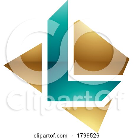 Persian Green and Gold Glossy Trapezium Shaped Letter L Icon by cidepix