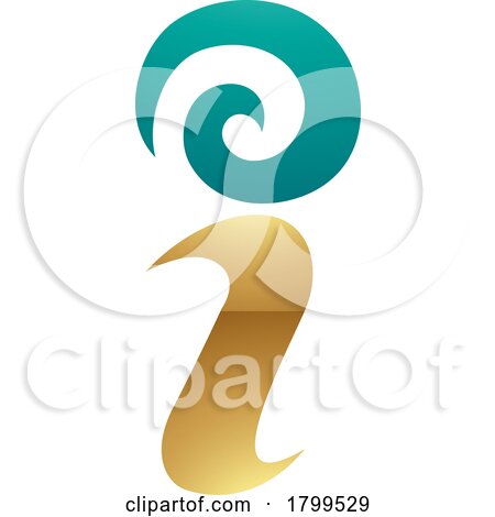 Persian Green and Gold Glossy Swirly Letter I Icon by cidepix