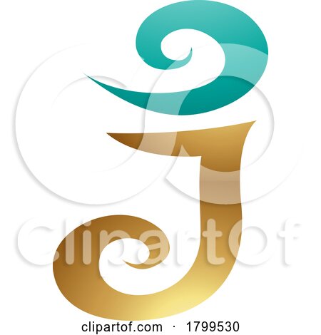 Persian Green and Gold Glossy Swirl Shaped Letter J Icon by cidepix