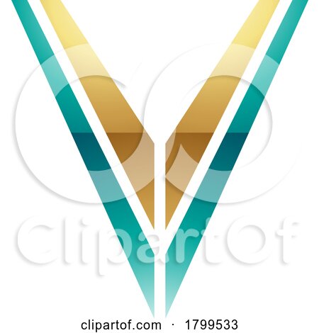 Persian Green and Gold Glossy Striped Shaped Letter V Icon by cidepix