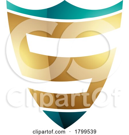 Persian Green and Gold Glossy Shield Shaped Letter S Icon by cidepix