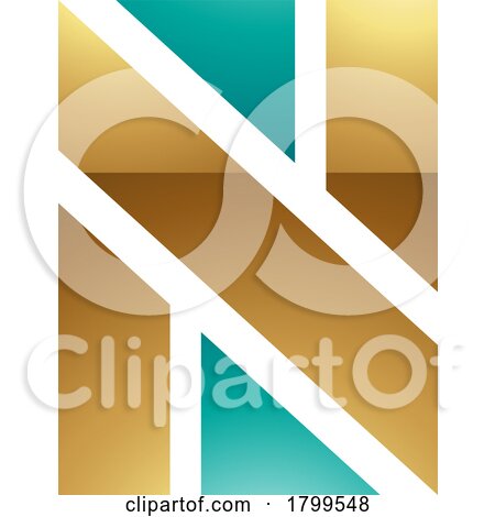 Persian Green and Gold Glossy Rectangle Shaped Letter N Icon by cidepix