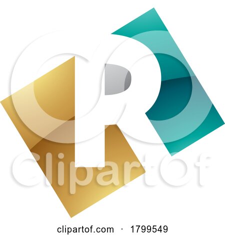 Persian Green and Gold Glossy Rectangle Shaped Letter R Icon by cidepix