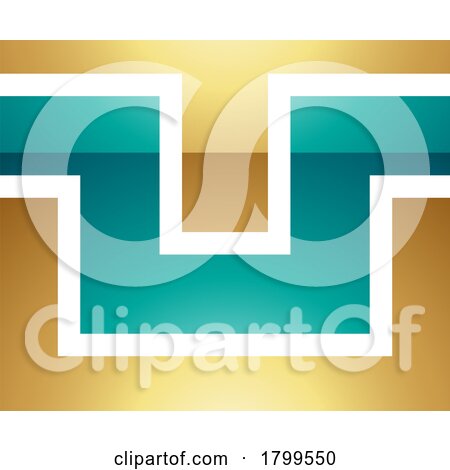 Persian Green and Gold Glossy Rectangle Shaped Letter U Icon by cidepix