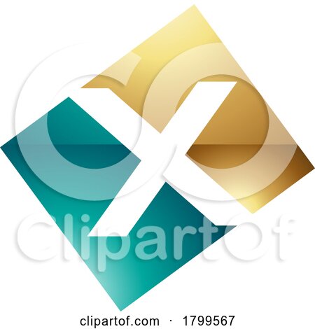 Persian Green and Gold Glossy Rectangle Shaped Letter X Icon by cidepix