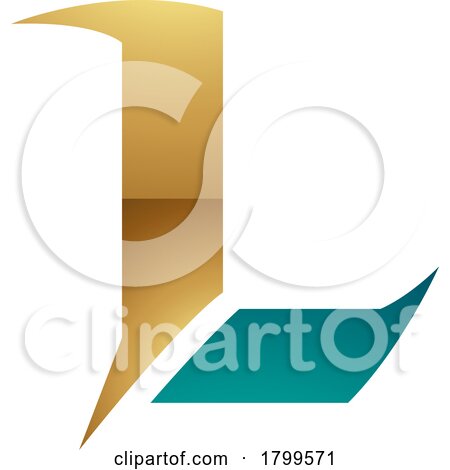 Persian Green and Gold Glossy Letter L Icon with Sharp Spikes by cidepix