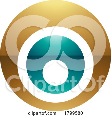 Persian Green and Gold Glossy Letter O Icon with Nested Circles by cidepix